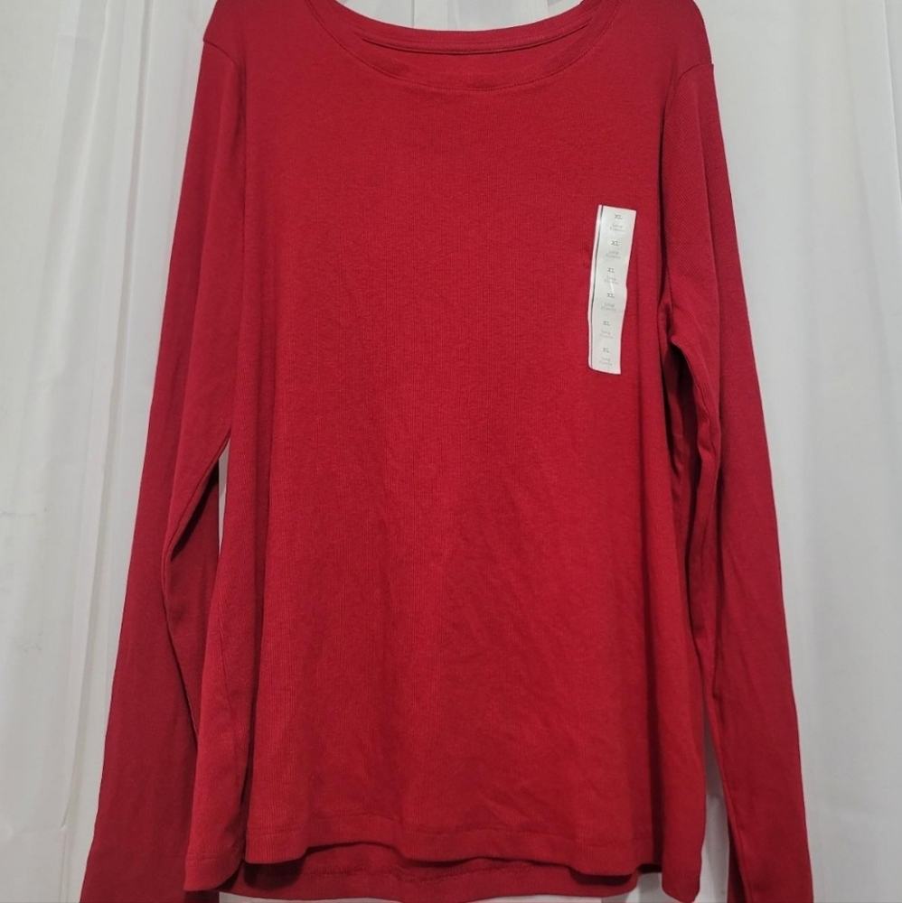 A New Day Women’s XL Long Sleeve Knit Top – Red Pullover Sweater Shirt
